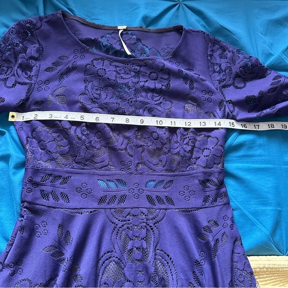 Free People Dress Purple Lace Fairy Bell Sleeve Empire Waist Full Skirt Size 0 - Picture 8 of 13
